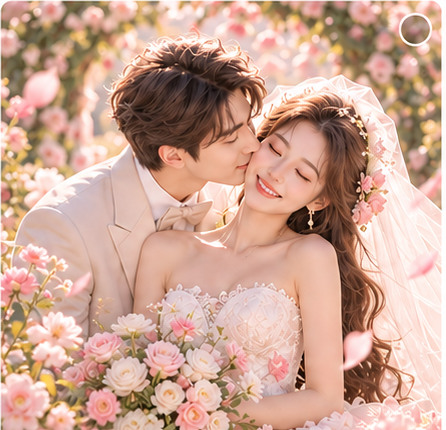 婚纱影像 AI 合成示意,非真实客户成片